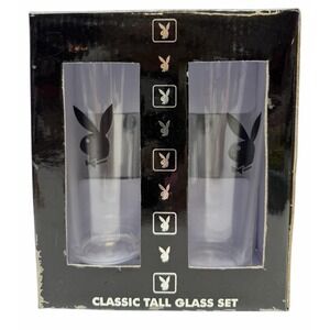 Playboy Bunny 1960s Black Logo Highball Glasses Hugh Hefner Set  of 4 MCM
